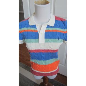 POLO RALPH LAUREN SLIM FIT STRIPED POLO WITH CREAM COLOR COLLAR SIZE SMALL